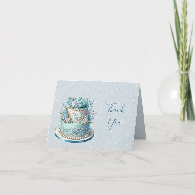 Carte de remerciements de fleurs de gâteaux bleus (Devant)
