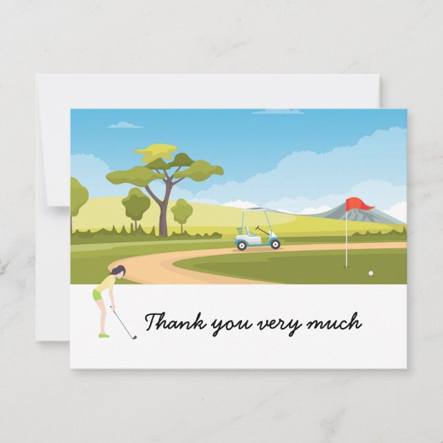 Carte de remerciements de golf avec femme golfeuse (Devant)