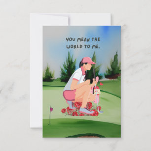 Carte de remerciements de golf avec femme or aquar