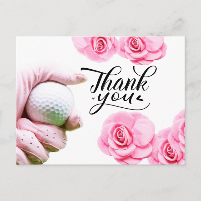 Carte de remerciements de golf avec fleur rose (Devant)