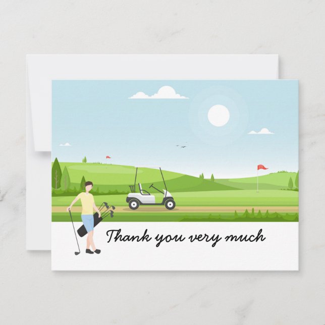 Carte de remerciements de golf avec golfeur en ver (Devant)