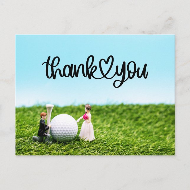 Carte de remerciements de golf avec mariée et mari (Devant)