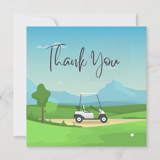 Carte de remerciements de golf avec voiturette de  (Devant)