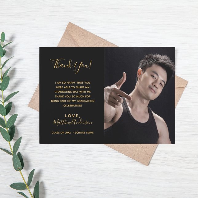 Carte de remerciements de graduation en or noir (Créateur téléchargé)