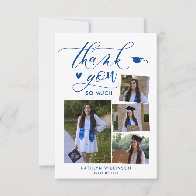 Carte de remerciements de graduation photo bleu mo (Devant)