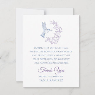 Carte de remerciements de la sympathie des colibri