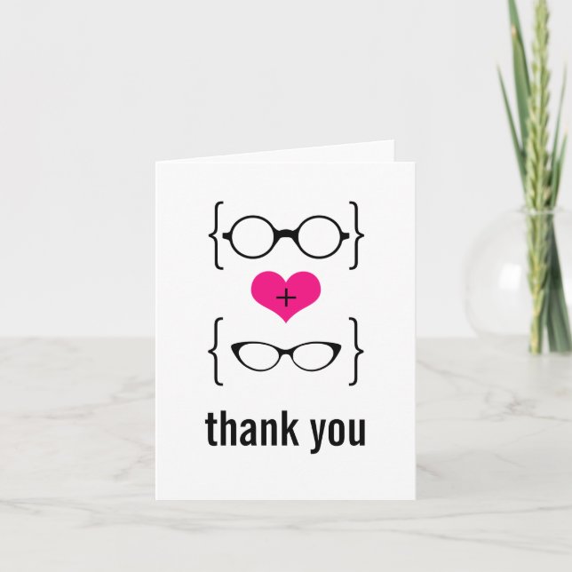 Carte de remerciements de lunettes de Geek roses (Devant)