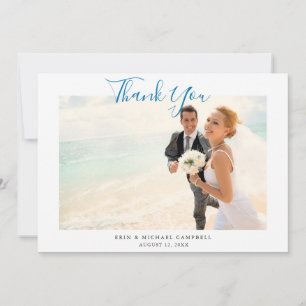 Carte de remerciements de mariage Blue Script Phot
