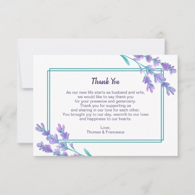 Carte de remerciements de Mariage d'aquarelle Lave (Devant)