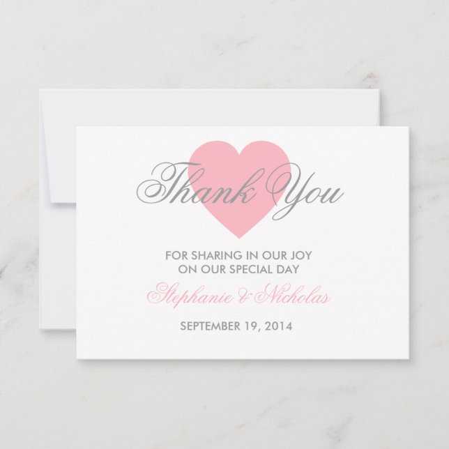 Carte de remerciements de mariage de coeur d'amour (Devant)
