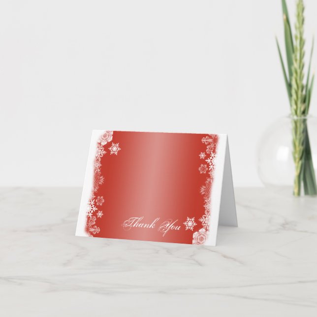 Carte de remerciements de Mariage de flocons rouge (Devant)