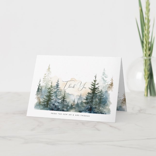 carte de remerciements de mariage de forêt d'hiver (Devant)