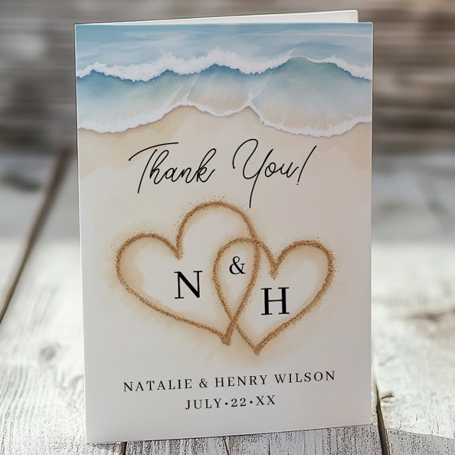 Carte de remerciements de mariage de plage avec co (Thank you Card)