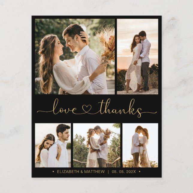 Carte de remerciements de Mariage de script en or  (Devant)