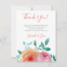 Carte de remerciements de Mariage floral gras bohè