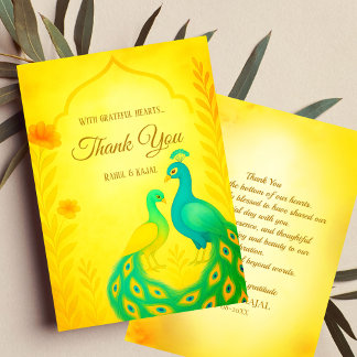 Carte de remerciements de Mariage indien de paon F
