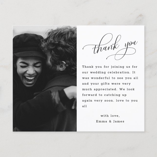 Carte de remerciements de Mariage photo à lettres  (Devant)