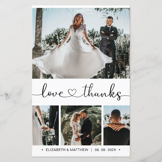 Carte de remerciements de Mariage photo de script  (Devant)