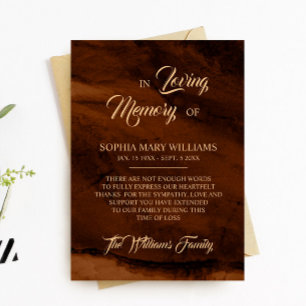 Carte de remerciements de mémoire Bronze & Gold Sy