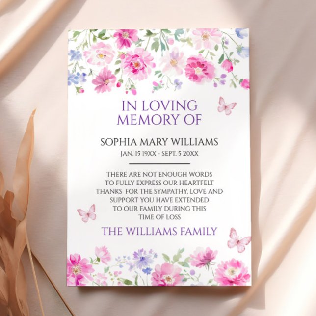 Carte de remerciements de mémoire de Sympathie Fle (Créateur téléchargé)