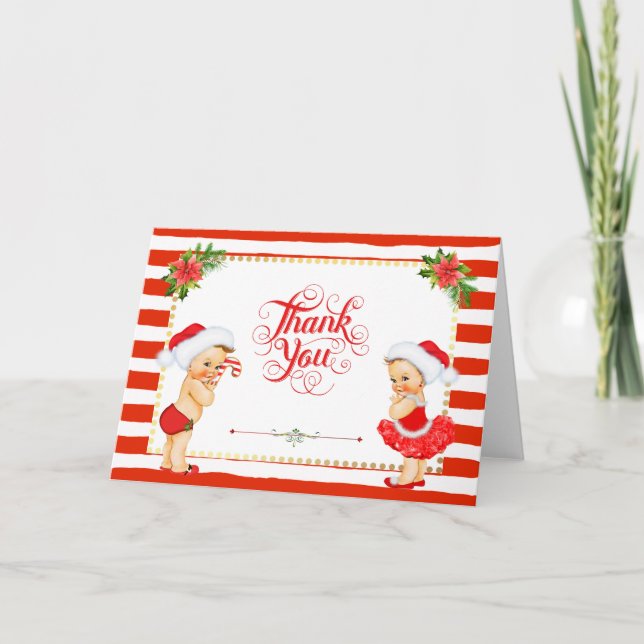 Carte de remerciements de Noël de rayure de sucre (Devant)