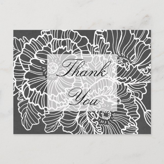Carte de remerciements de pavot à fleurs dessinées (Devant)