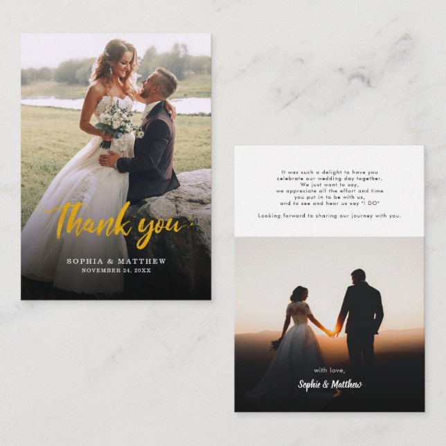 Carte de remerciements de photos de Mariage à lett (Devant / Derrière)