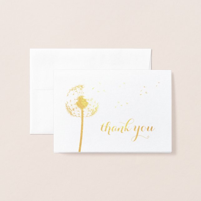 Carte de remerciements de pissenlit Gold Foil (Devant avec enveloppe)