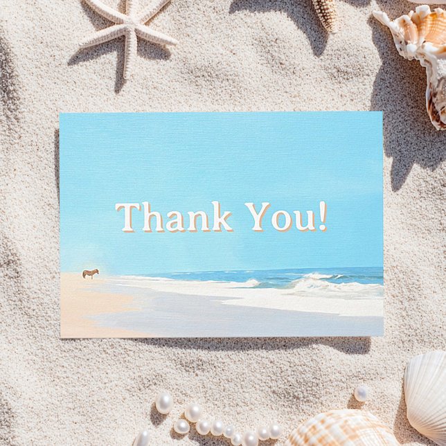 Carte de remerciements de plage (Thank You Card Beach Seascape Art with Wild Horse)