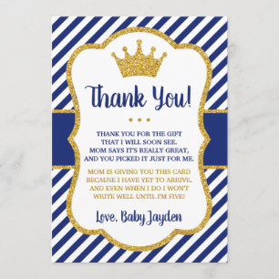 Carte de remerciements   de prince baby shower