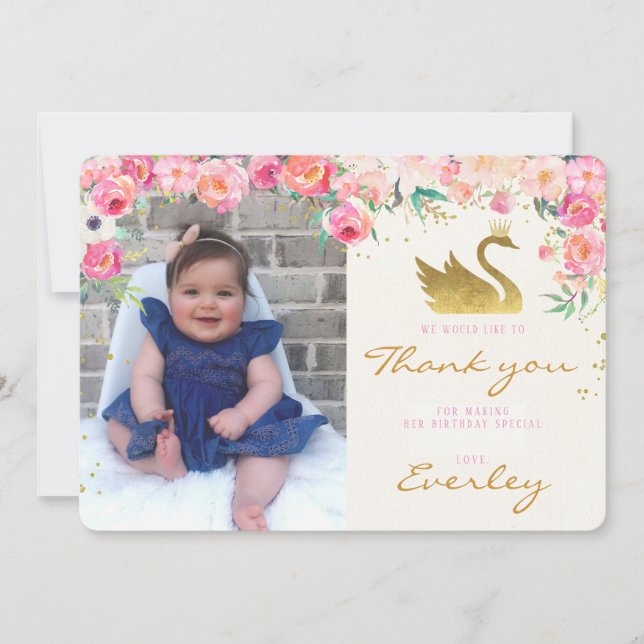 Carte de remerciements de princesse Pink Floral de (Devant)