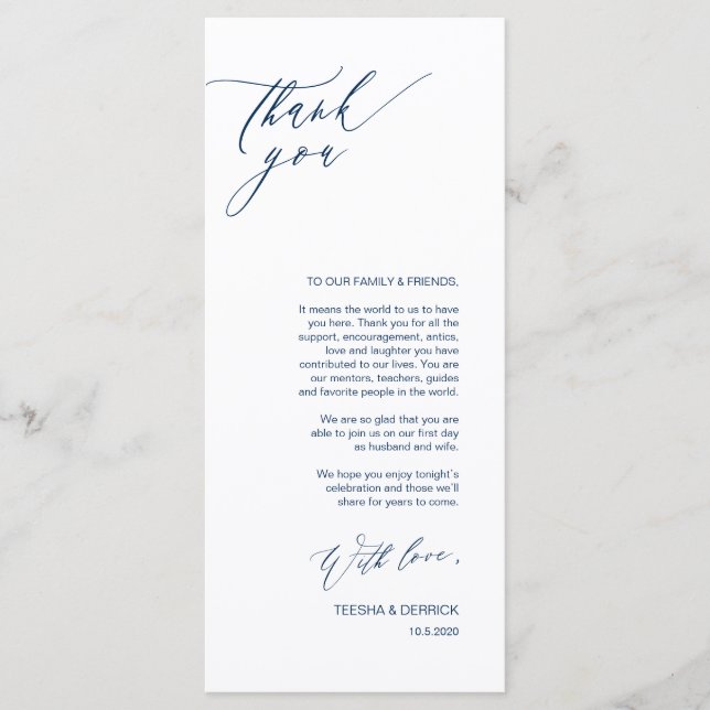 Carte de remerciements de réglage du script de mar (Devant)