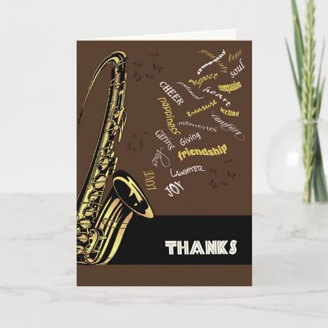 Carte de remerciements de saxophone de jazz (Devant)