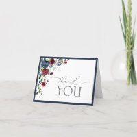 Carte de remerciements de script floral bleu Bourg