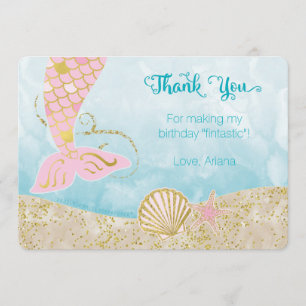 Carte de remerciements de sirène de rose et d'or