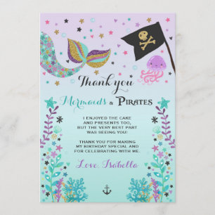 Carte de remerciements de sirène et de pirate