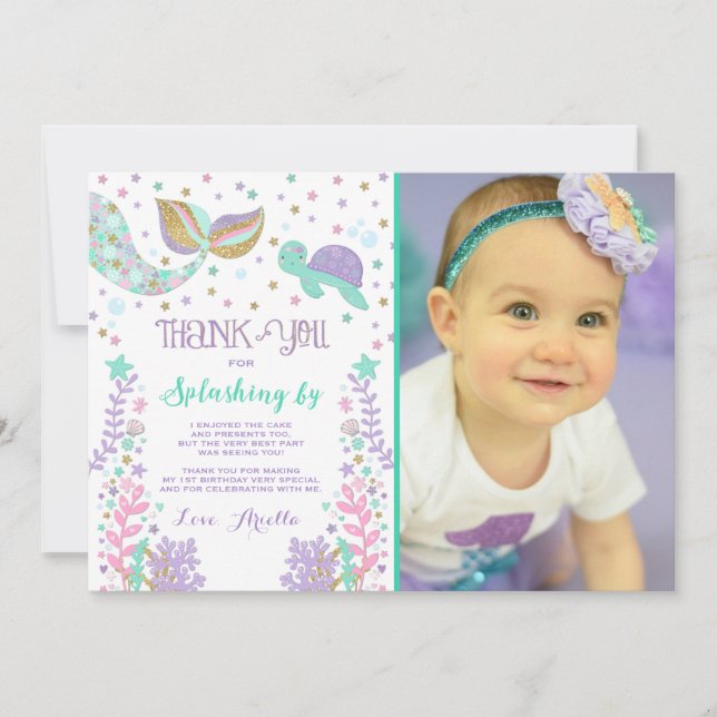 Carte de remerciements de sirène sous le Merci de (Devant)