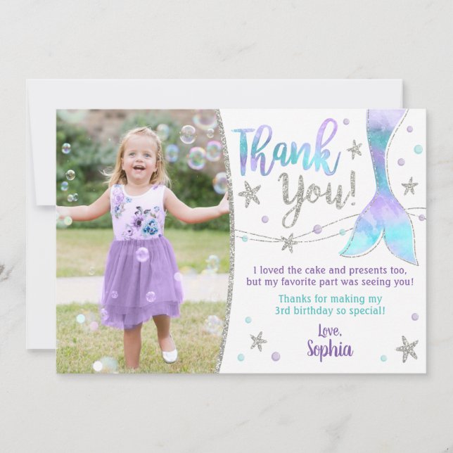 Carte de remerciements de sirène - sous le Merci m (Devant)