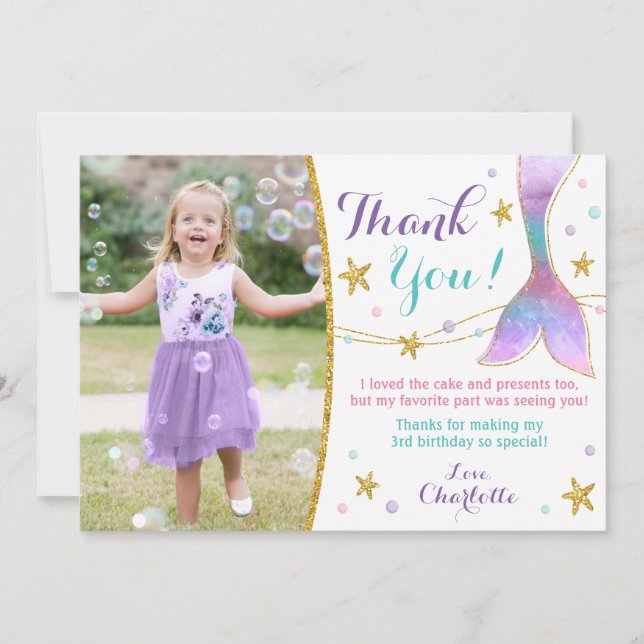 Carte de remerciements de sirène - sous le Merci m (Devant)