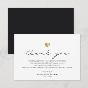 Carte de remerciements de sympathie au coeur de l'