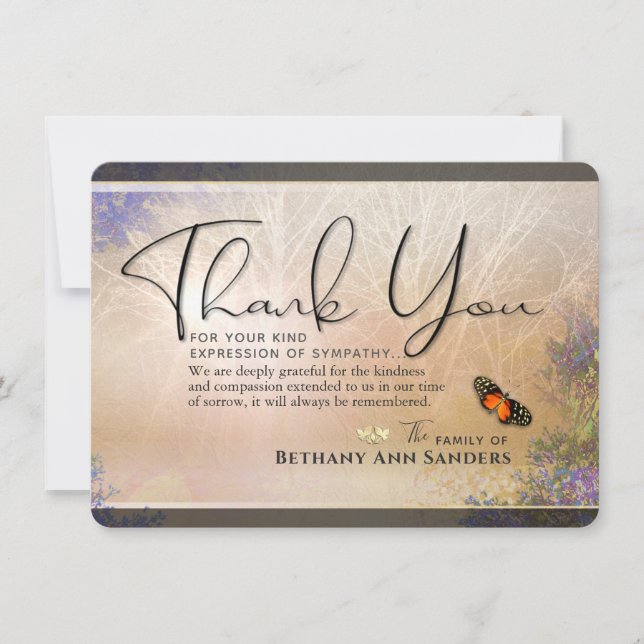 Carte de remerciements de Sympathie du jardin éter (Devant)
