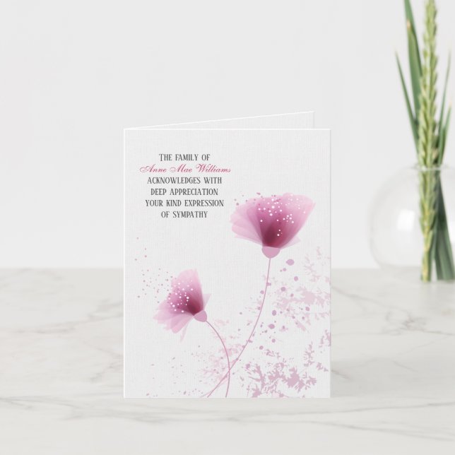 Carte de remerciements de sympathie florale rose (Devant)
