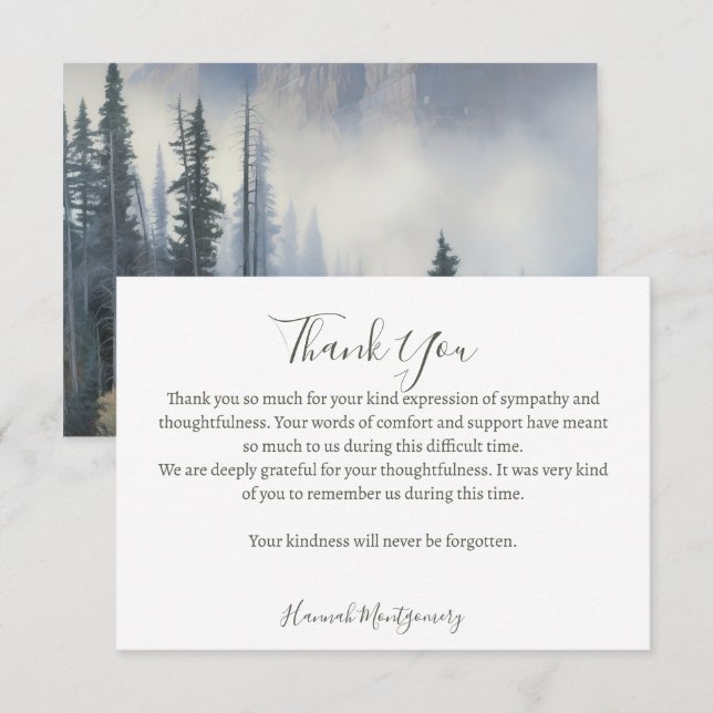 Carte de remerciements de sympathie pour les funér (Devant / Derrière)