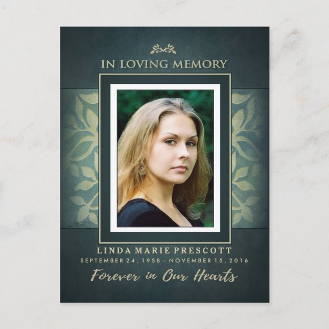 Carte de Remerciements de Sympathie Turquoise Feui (Devant)