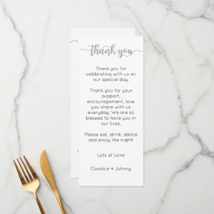 Carte de remerciements de table, Carte de réglage