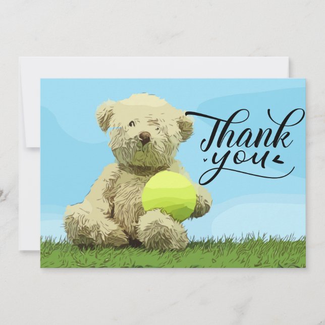 Carte de remerciements de tennis avec balle pour e (Devant)