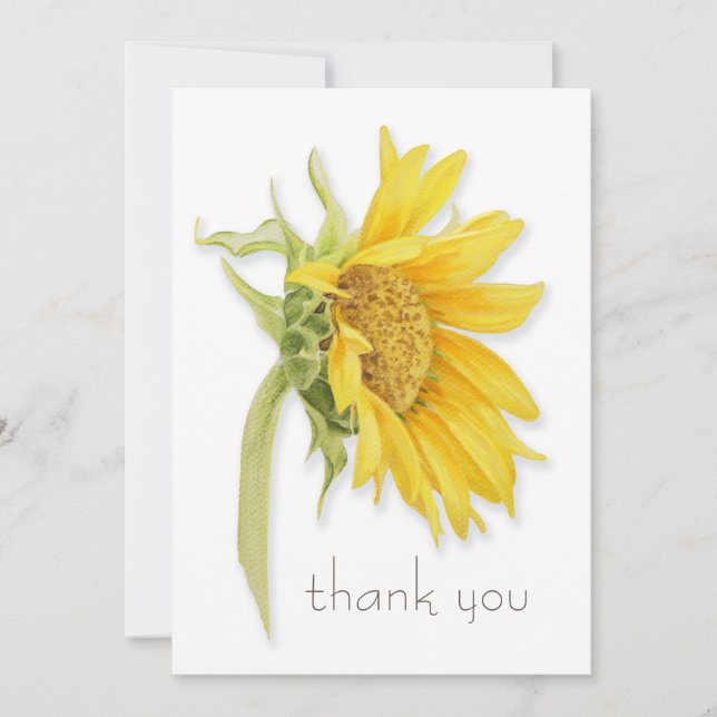 Carte de remerciements de tournesol d'aquarelle (Devant)