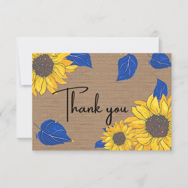 Carte de remerciements de tournesol jaune et bleu (Devant)