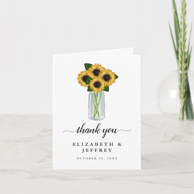 Carte de remerciements de tournesols rustique Maso (Devant)