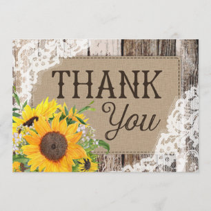 Carte de remerciements de tournesols rustiques